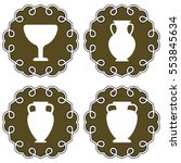Set of ancient logos with greek antiquity vases for olive oil and wine. Vector greek flat urns collection. Amphora and cup icons