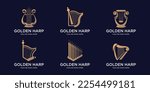 set of ancient lyre logo design. icon isolated on dark background. golden harp logotype inspirations