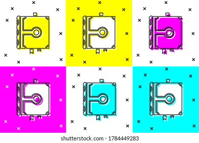 Set Ancient magic book with alchemy recipes and mystic spells and enchantments icon isolated on color background.  Vector Illustration