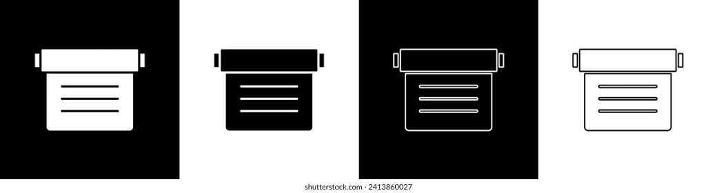 Set Ancient magic book with alchemy recipes and mystic spells and enchantments icon isolated on black and white background.  Vector
