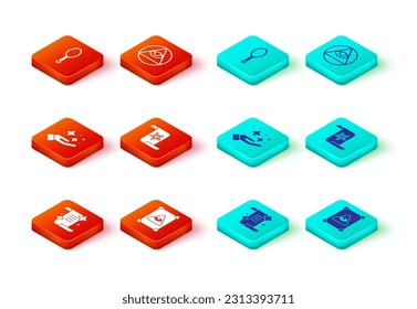 Set Ancient magic book, Sparkle stars with trick, Masons and Magic hand mirror icon. Vector
