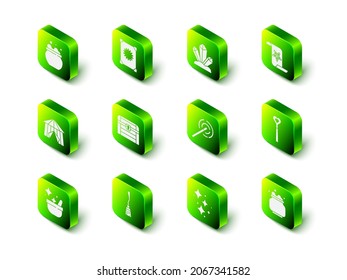 Set Ancient magic book, Magic stone, wand, Witch cauldron, Sparkle stars with and Witches broom icon. Vector