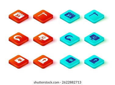 Set Ancient magic book, Tombstone with cross, Moon and stars, Pumpkin, Scythe and Calendar Halloween icon. Vector