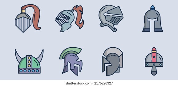 set of ancient medieval helmet