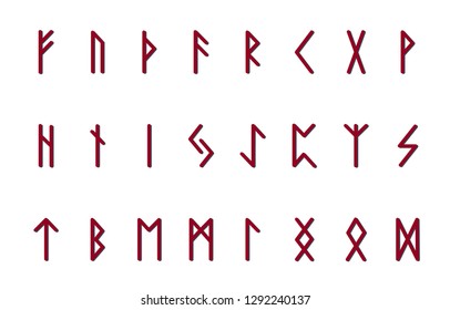 Set of ancient Norse runes. Runic alphabet, Futhark. Ancient occult symbols. Vector illustration. Old Germanic letters on a white background.