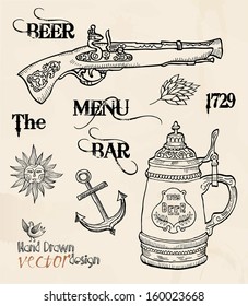 A set of ancient objects for design.   Suited to design a menu bar, a pub,   taverns and restaurants. 