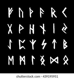 Set of ancient Old Norse runes. Runic alphabet (Futhark). 24 scandinavian and germanic letters. Magic symbols.