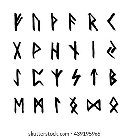 Set of ancient Old Norse runes. Runic alphabet (Futhark). 24 scandinavian and germanic letters. Magic symbols.