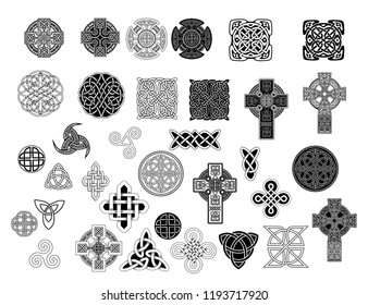 set of Ancient pagan Scandinavian sacred symbols and ornaments - Celtic cross, knot, a symbol of the Druids, Triskele, Odin's Horn