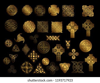 set of Ancient pagan Scandinavian sacred symbols and ornaments - Celtic cross, knot, a symbol of the Druids, Triskele, Odin's Horn