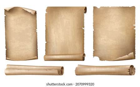 Set of Ancient Paper or Parchment Scrolls, realistic vector illustration