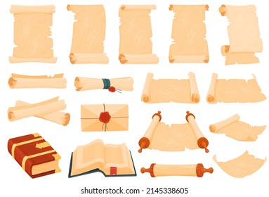 Set ancient parchment scrolls   books  Literacy in ancient times  Vector illustration white background