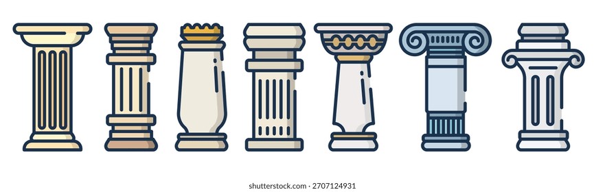 conjunto de ilustração vetor pilar antigo