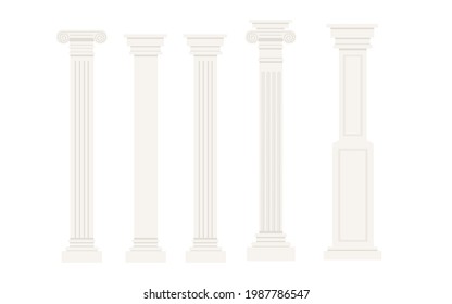 Set of ancient roman and greece white columns vector illustration on white background