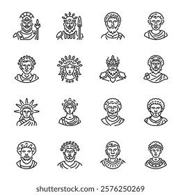 Set of Ancient Rome Character Linear Icons 

