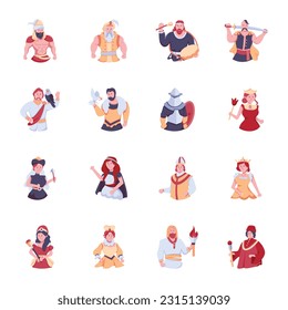 Set of Ancient Rulers Flat Icons 

