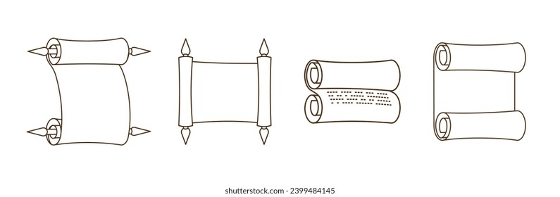 Set of ancient scrolls. Outline vector drawing.	