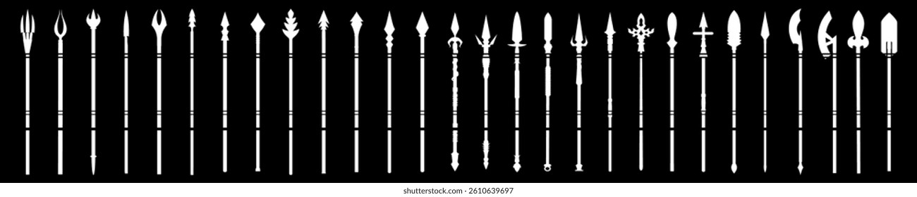 Set of Ancient Spear Silhouettes, Vector Weapon Collection

