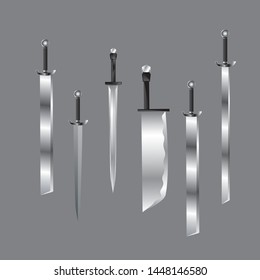 set of ancient swords, realistic ,3D ,vector illustration.