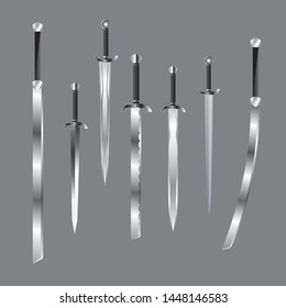 set of ancient swords, realistic ,3D ,vector illustration.