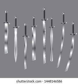 set of ancient swords, realistic ,3D ,vector illustration.
