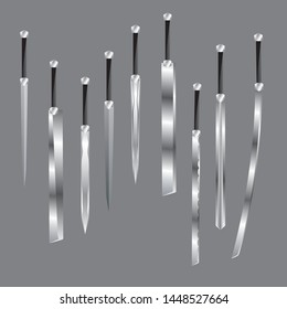 set of ancient swords, realistic ,3D ,vector illustration.