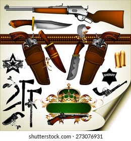 set of ancient weapons from knives and axes to firearms