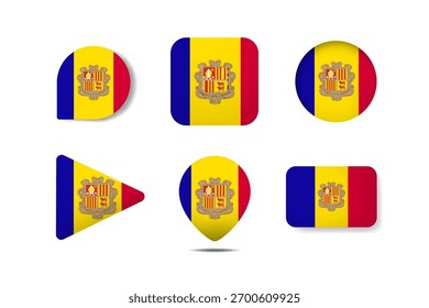 Set of Andorra Flag Icons  in Various Round, Square, and Triangular Shapes