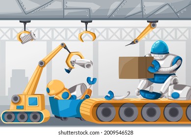 Set of android character robot cartoon style futuristic machine for industrial use. Vector isolated futuristic cybernetic objects technology isolated vector illustration.