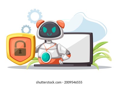 Set of android character robot security cartoon style futuristic machine for home use. Vector isolated futuristic cybernetic objects technology isolated vector illustration.