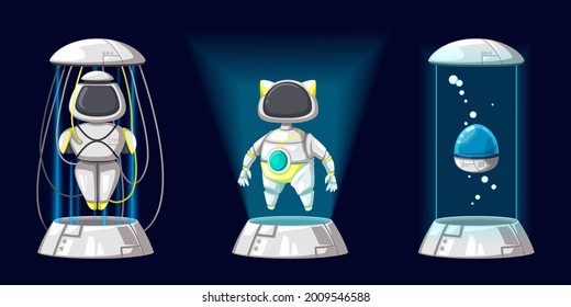 Set of android character robot toy cartoon style futuristic machine for home use. Vector isolated futuristic cybernetic objects technology isolated vector illustration.