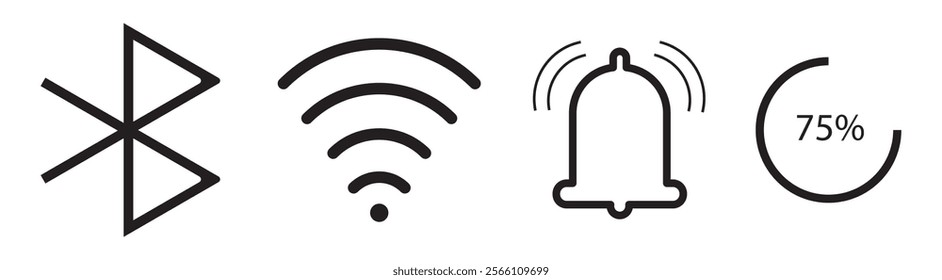 Set of android status bar icon vector set . status bar icon vector for mobile phone , UI design, smart phone status bar icon vector. status bar icons - battery life icons.