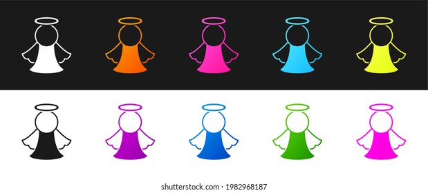 Set Angel icon isolated on black and white background.  Vector