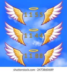 set of angel number twin flame soulmate universe sign isolated on sky background. vector illustration.