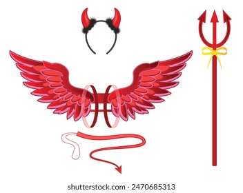 Set of Angel versus evil heart costume in online store or Halloween costume concept isolated. Eps