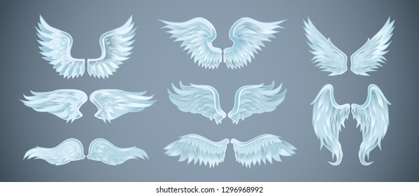 Set of angel wings with different shapes. Vector illustration