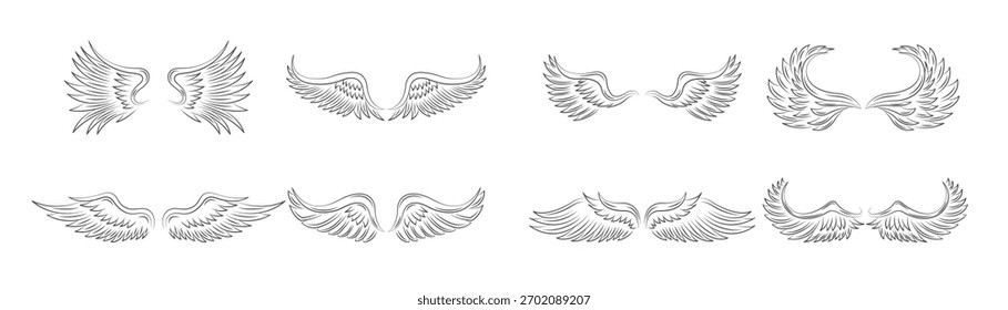 conjunto de asas de anjo ícones ilustração vetor