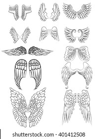 Set of Angel Wings Line Art with no fill