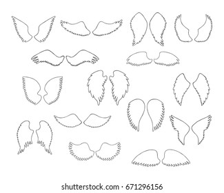 Set of angel wings silhouettes. Vector illustration.