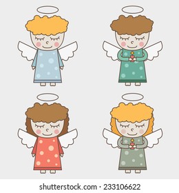 Set of angels. Vector illustration.