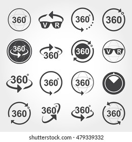 Conjunto de iconos de signo de 360 grados de ángulo