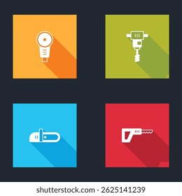 Set Angle grinder, Electrical hand concrete mixer, Chainsaw and Reciprocating icon. Vector