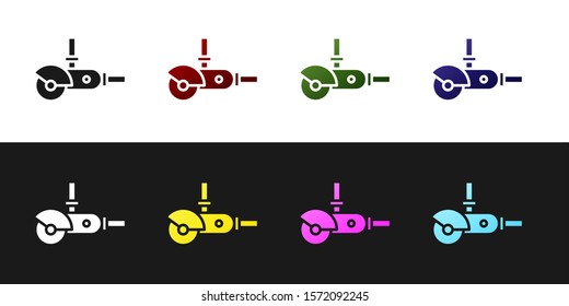 Set Angle grinder icon isolated on black and white background.  Vector Illustration
