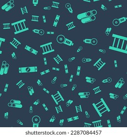 Set Angle grinder, Industry metallic pipe, Construction bubble level and Wooden staircase on seamless pattern. Vector