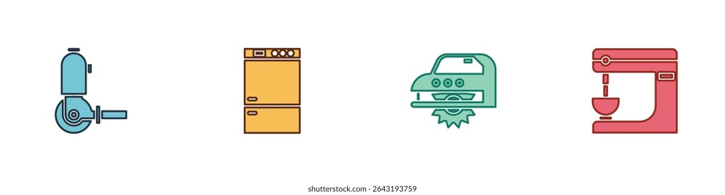 Set Angle grinder, Refrigerator, Electric circular saw and mixer icon. Vector