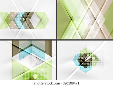 Set of angle and straight lines design abstract backgrounds. Geometric shapes, triangles and arrows with light effects