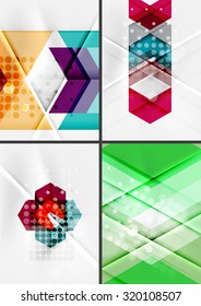 Set of angle and straight lines design abstract backgrounds. Geometric shapes, triangles and arrows with light effects