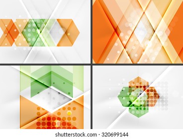Set of angle and straight lines design abstract backgrounds. Geometric shapes, triangles and arrows with light effects