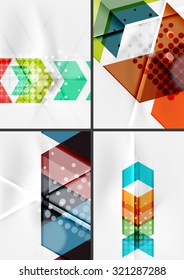 Set of angle and straight lines design abstract backgrounds. Geometric shapes, triangles and arrows with light effects