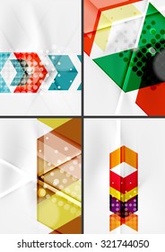 Set of angle and straight lines design abstract backgrounds. Geometric shapes, triangles and arrows with light effects